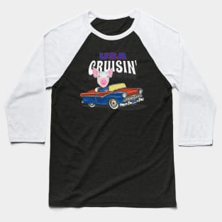 Adorable and cute Pig driving a funny and vintage car through the USA Baseball T-Shirt